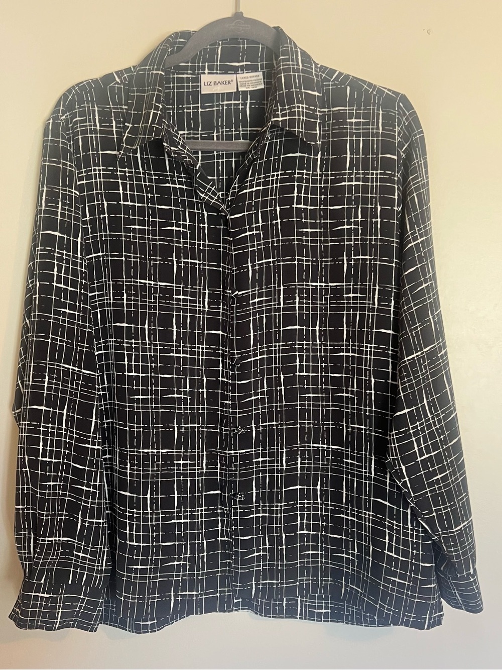 Liz Baker Black and White Grid Print Button-Down Shirt